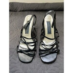 Karen Scott Dinah Open Toe Black Strappy Heels Thin Block Heel SZ 8.5M Comfort